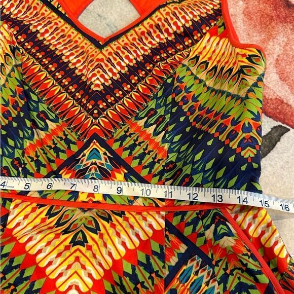 Ellen Tracy colorful a-line sleeveless dress boho print pockets keyhole back - Picture 11 of 16